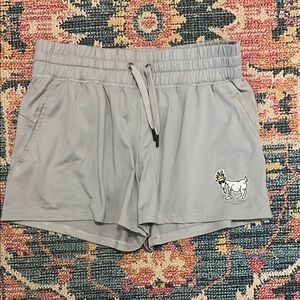 Gray Athletic Shorts with Elastic Waistband and Puppy Design